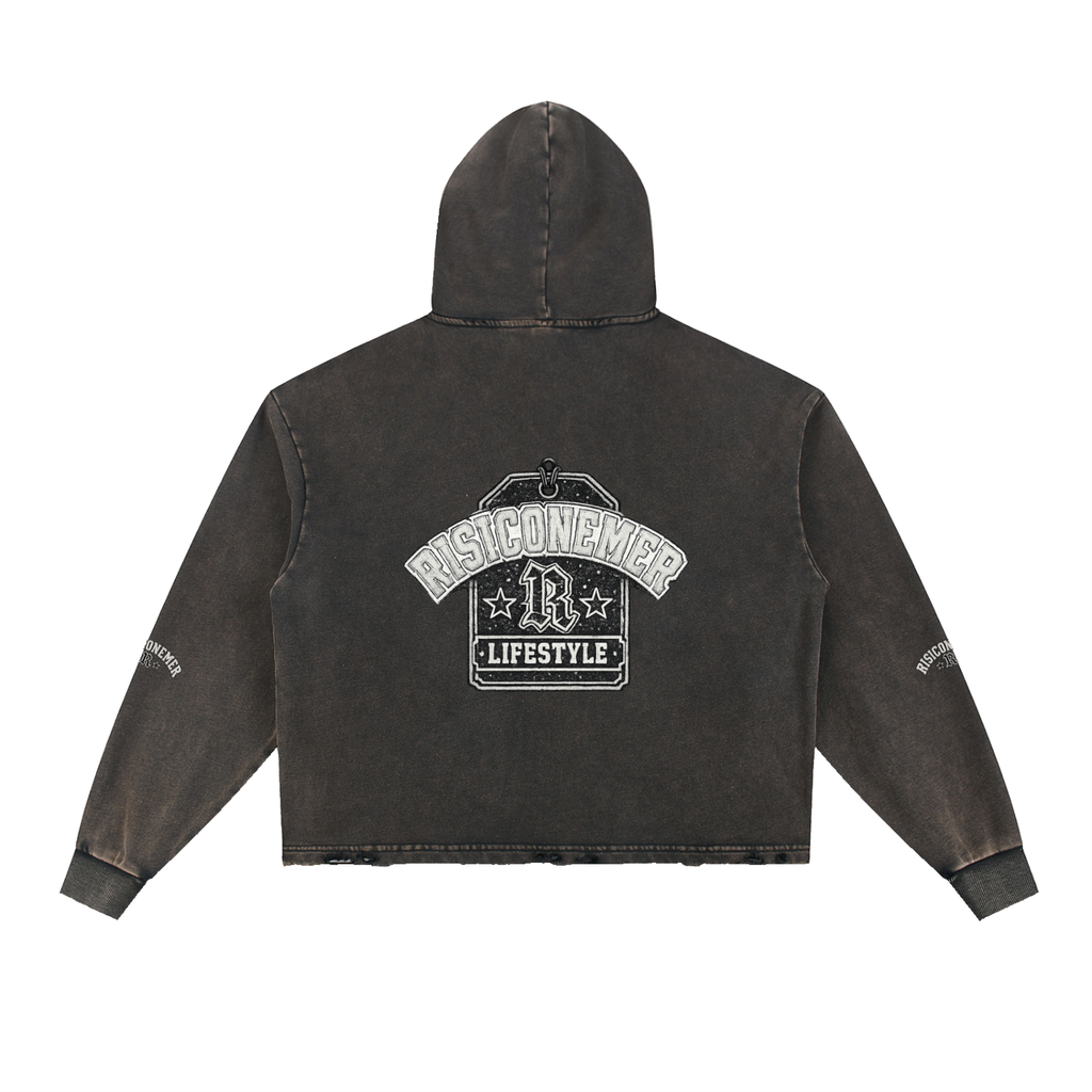 “In Risk We Trust “ Washed Frayed-Hem Hoodie