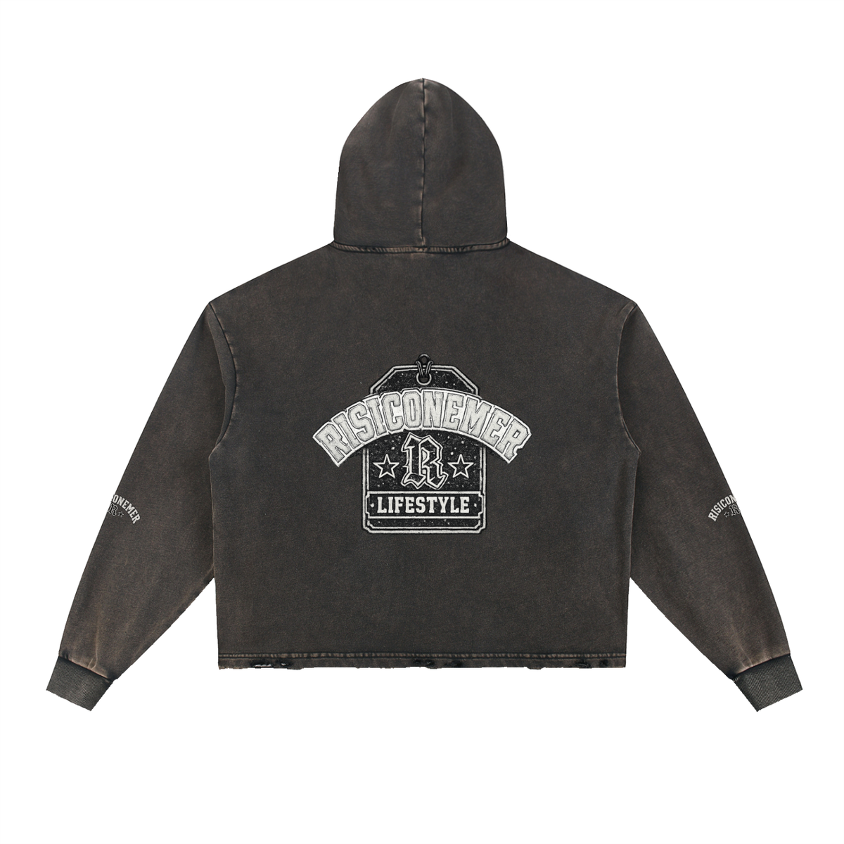 “In Risk We Trust “ Washed Frayed-Hem Hoodie