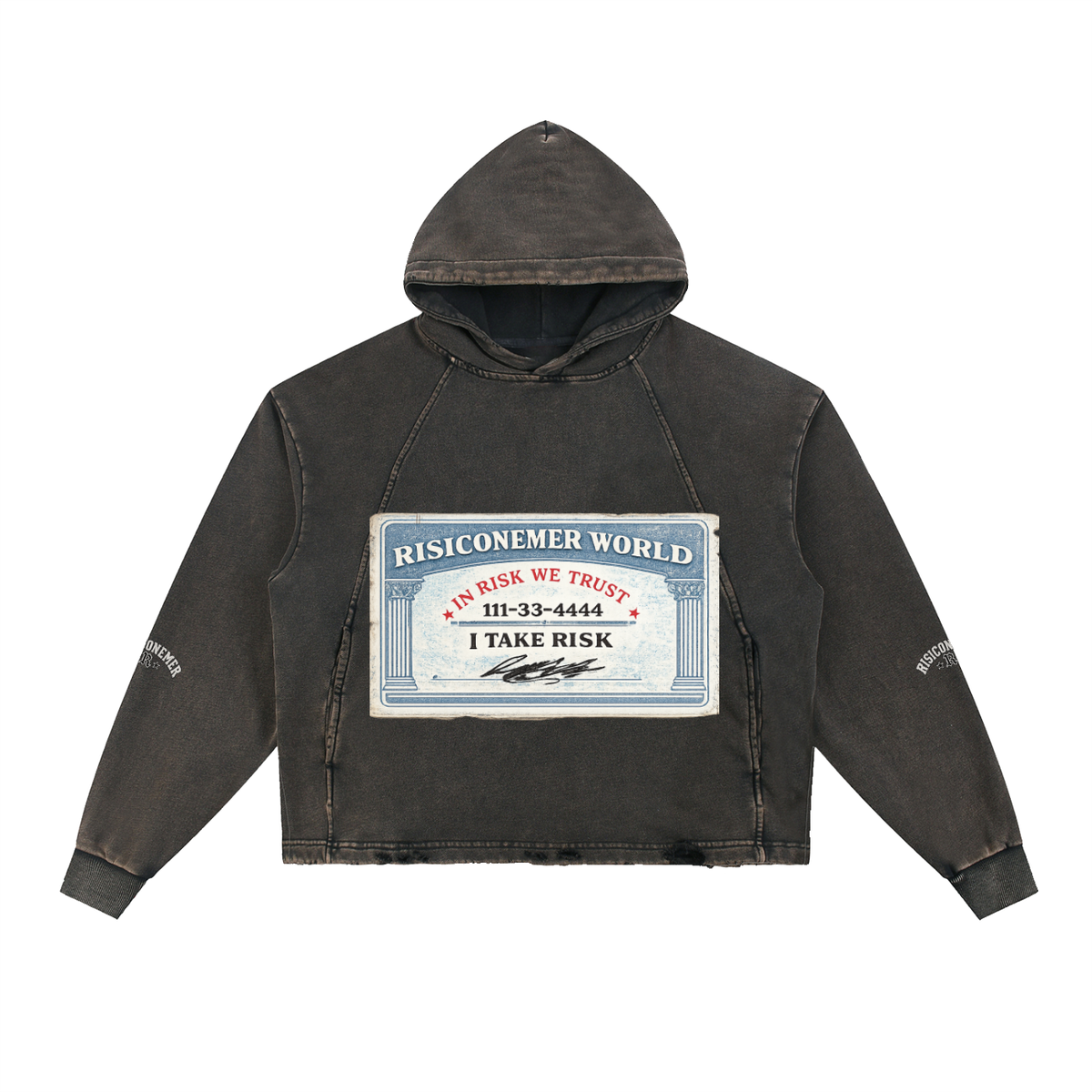 “In Risk We Trust “ Washed Frayed-Hem Hoodie